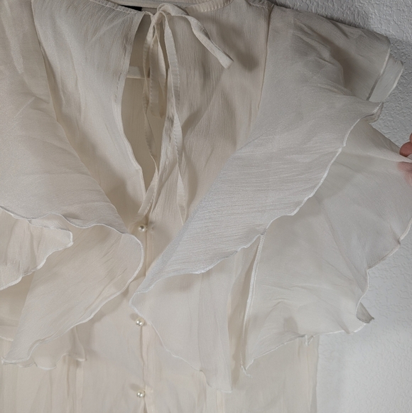 RDY by Rafi Pina Sheer Ruffle Sleeve Blouse Ivory Button Front Feminine Top S - Picture 11 of 12